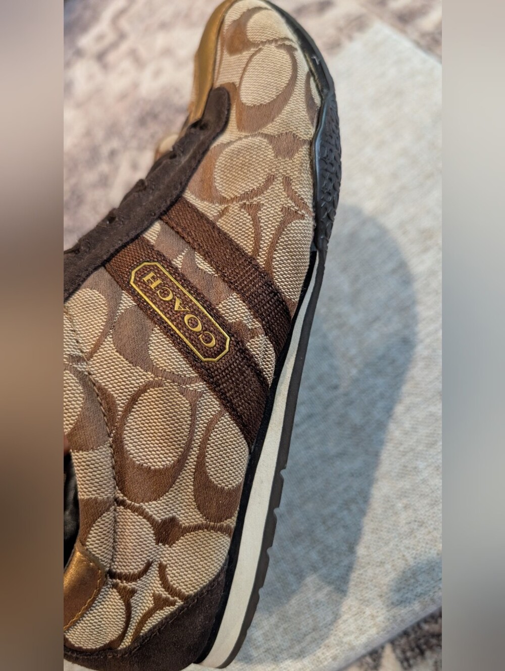Coach Brown Signature Monogram Sneakers with Gold Toe Detail - Picture 7 of 10